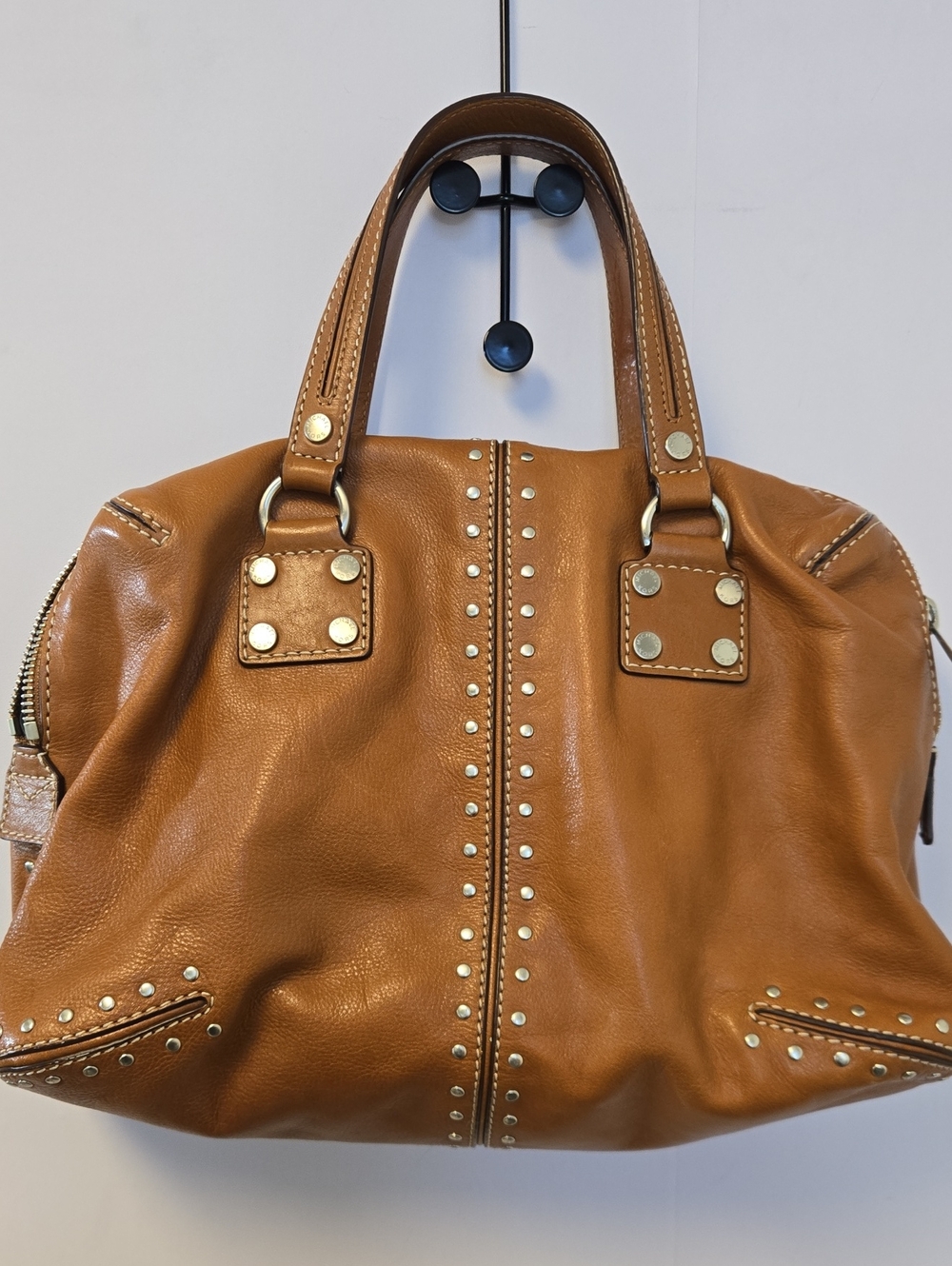 Michael Kors Cognac Leather Studded Shoulder Bag